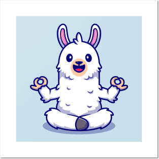 Cute Alpaca Doing Yoga Cartoon Posters and Art